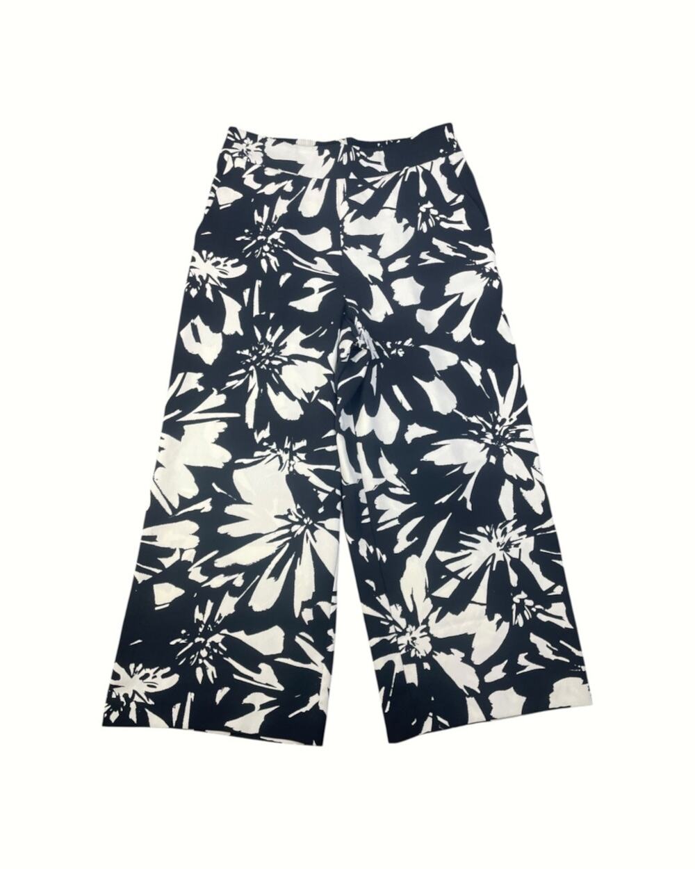 Nine West Women’s Medium Pull On Crop Wide Leg Black/White Floral Pants